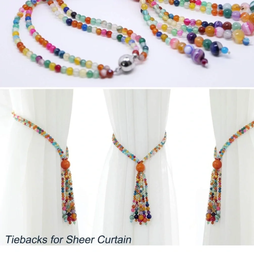 PEDOBO PRE-LOVED MAGNETIC 2 CURTAIN TIEBACKS AGATE BEADS CURTAIN/DRAPE TIES